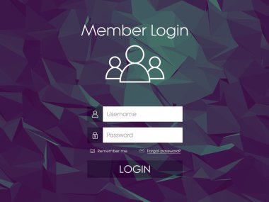 Oturum açma formu menü ile basit bir çizgi kutsal kişilerin resmi. Düşük Poli arka plan. Web tasarım için Web sitesi ögesi.