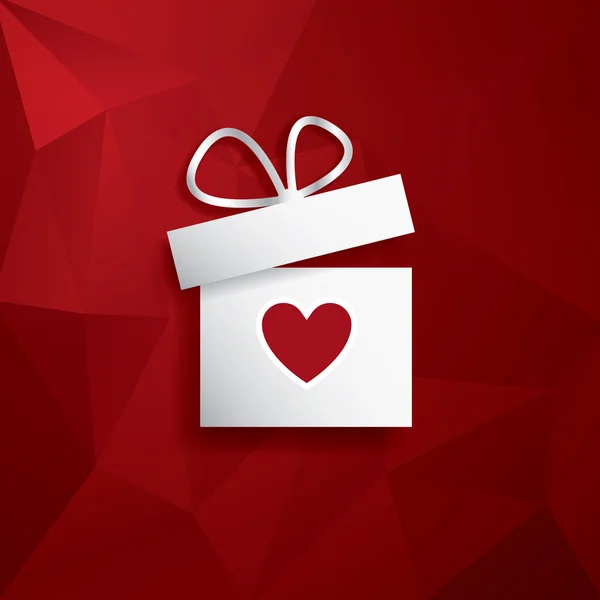 Sevgililer günü hediye kutusu ve kalp simgesi reklam, promosyon için uygun olan illüstrasyon kavramı. Kırmızı düşük Poli vektör arka plan.