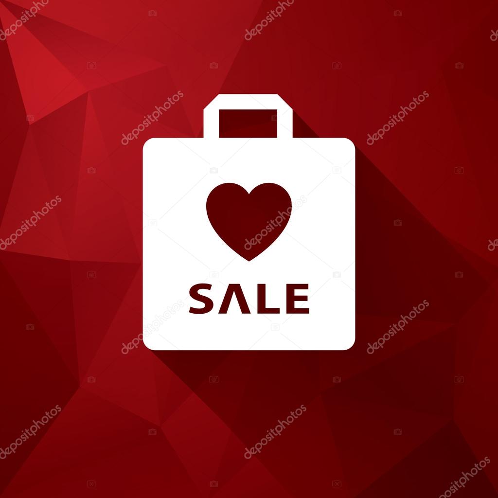 Valentines day sales vector illustration suitable for advertising or as a web element, etc. Low poly red background and shopping bag.