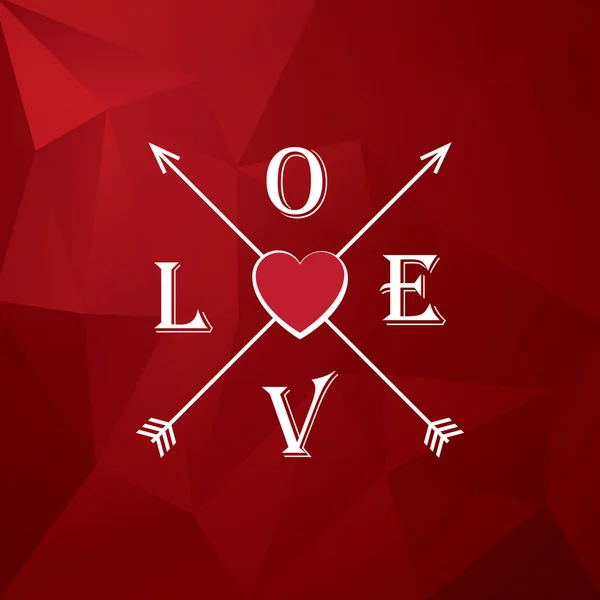 Valentine card template with heart, love and arrows. Romantic low poly red vector background. — 图库矢量图片