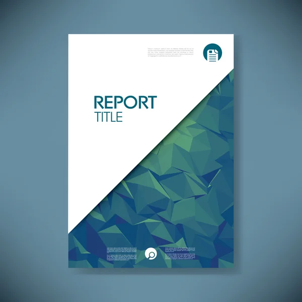 Business report cover template on green low poly background. Brochure or presentation title page.