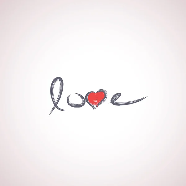 Handwritten word love with heart. Creative valentine typography card beautiful handwriting. Simple and minimal design. — ストックベクタ
