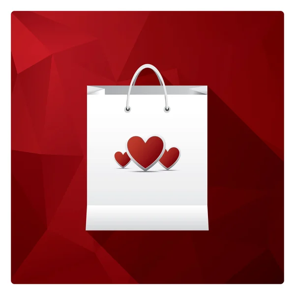 Valentines day sales or shopping posters with shop bags and different symbols of love. — Stock Vector
