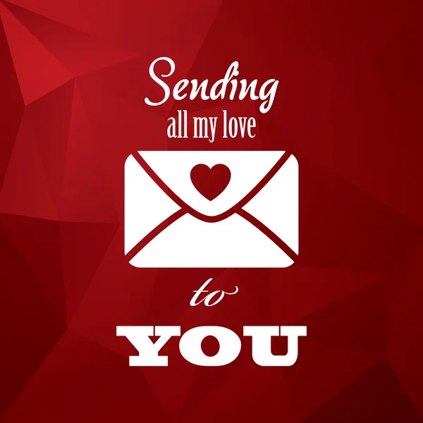 Vintage valentines day card concept design with envelope, typography message and hearts on red low poly background. — 스톡 벡터