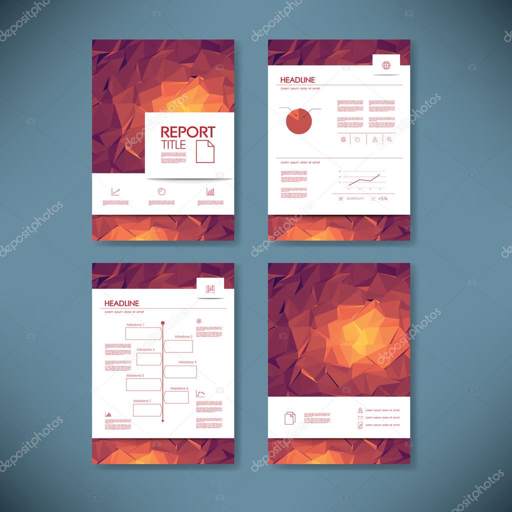 Business report template with low poly background. Project management brochure document layout for company presentations.