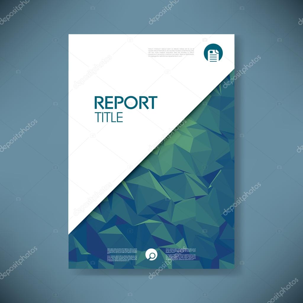 Business report cover template on green low poly background. Brochure or presentation title page.