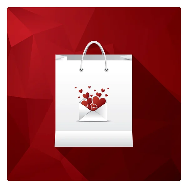 Valentines day sales or shopping posters with shop bags and different symbols of love. — Stok Vektör