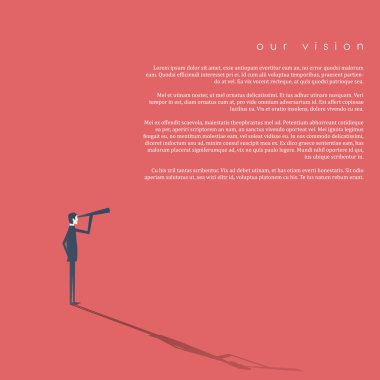 Businessman looking through monoculars as a symbol of business vision, plan, strategy. Abstract vector background.