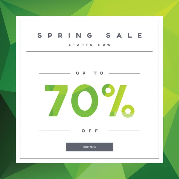 Spring sale banner on green low poly background with elegant typography for luxury sales offers in fashion. Modern simple, minimalistic design. — Stockvector