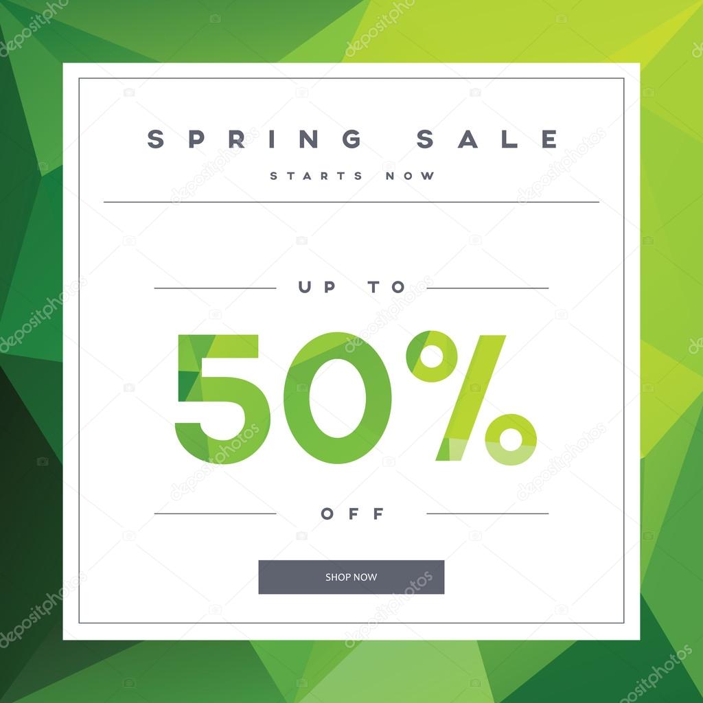Spring sale banner on green low poly background with elegant Spring sale banner on green low poly background with elegant
