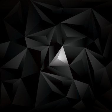 Black polygonal vector background. Dark low poly wallpaper with geometric triangles and white spot.