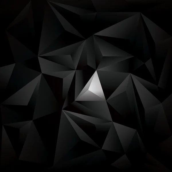Black polygonal vector background. Dark low poly wallpaper with geometric triangles and white spot. — Stockvector