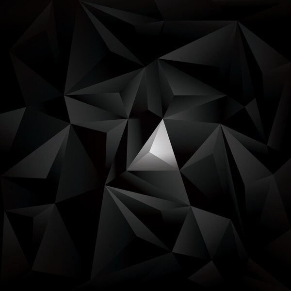 Черный многоугольный векторный фон. Тёмные низкополи обои с геометрическими треугольниками и белым пятном
.