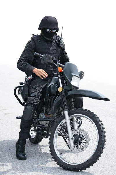 Man in black on motorcycle — Stock Photo, Image