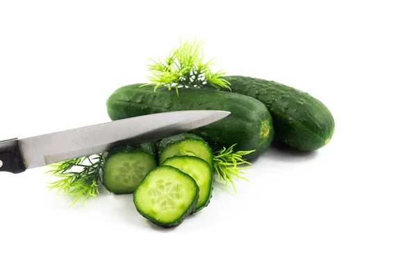 Komkommers Witte Achtergrond Foto Voor Menu Samenstelling — Stockfoto