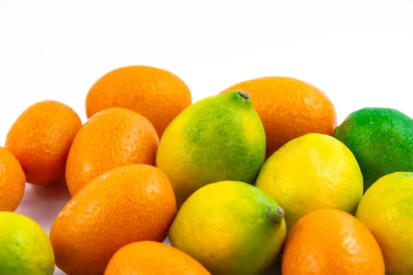 Serie Fotos Kumquat Limequat Hermosas Composiciones Para Menús Sitios Platos — Foto de Stock