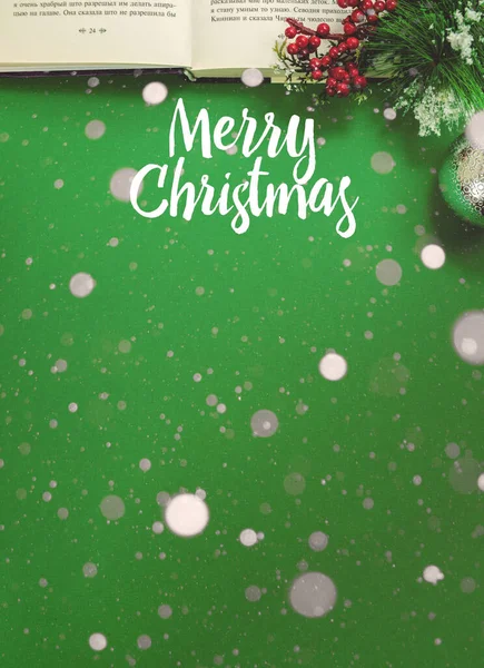 Vánoční Zázemí Dekoracemi Zeleni Místo Pro Text Krásné Nápisy Útulnost — Stock fotografie