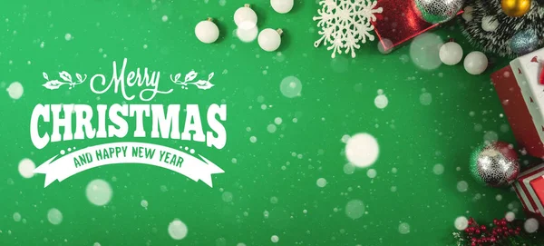 Fundos Natal Com Decorações Verde Lugar Para Texto Belas Inscrições — Fotografia de Stock