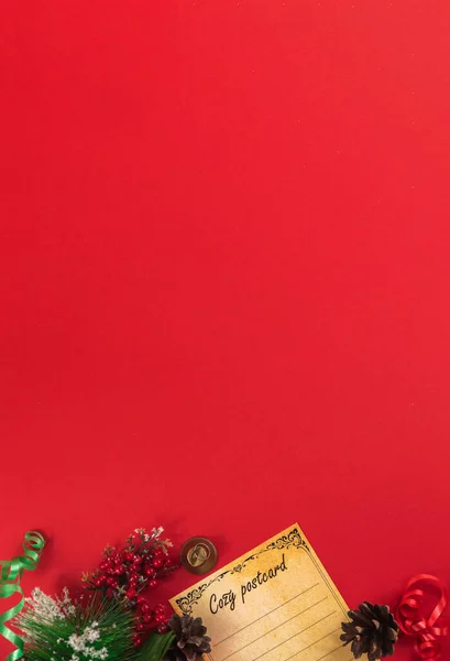 Una Serie Composiciones Fondos Muy Acogedores Año Nuevo Rojo Pancartas — Foto de Stock