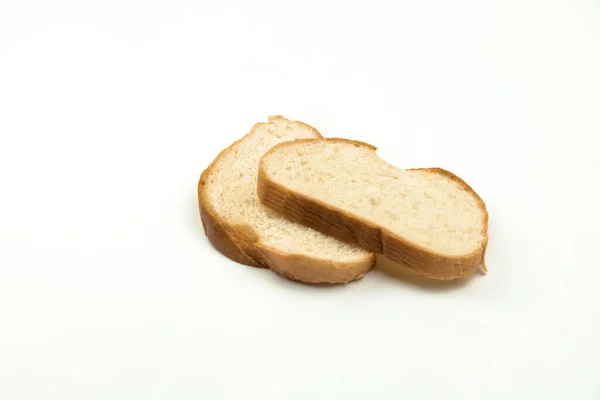 Kromki Chleba Białym Tle Komportaż Żywności — Zdjęcie stockowe