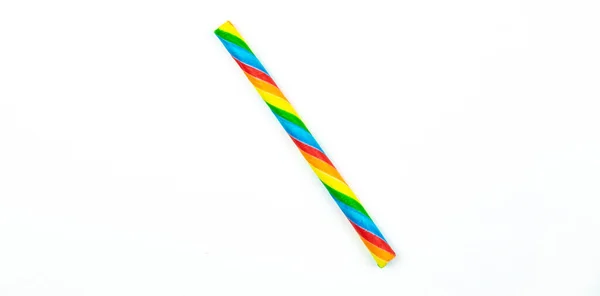 Candy Stick Para Crianças Fundo Isolado Branco Macro Close Foto — Fotografia de Stock