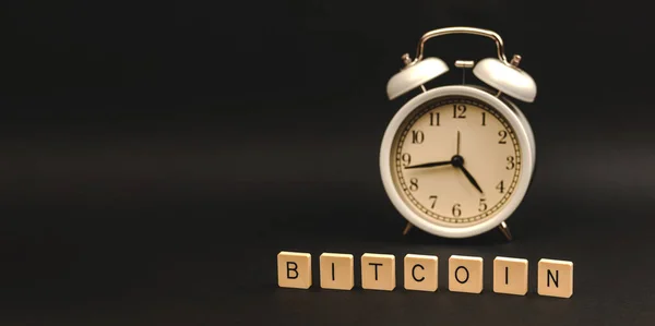 Bitcoin Szó Banner Fotó Kreatív Ötletek Internet Üzleti 2021 Másolás — Stock Fotó