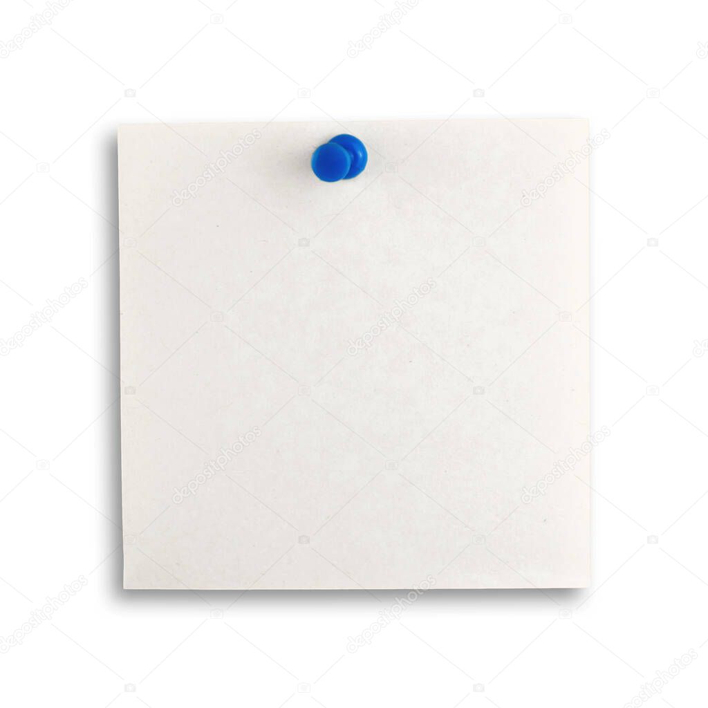 Pinned note pad square sheet of paper on white isolated background. High quality photo