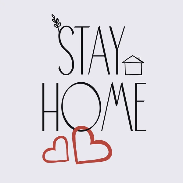 Stay Home Illustrazione Creativa Poster Doodle Con Cuori Rossi Arte — Foto Stock