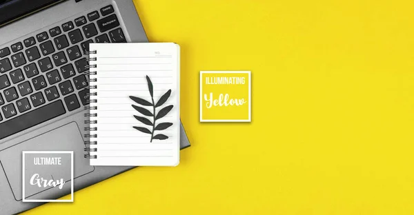 Kancelářské Pracoviště Barvami Roku Nejvyšší Šedá Světlá Žlutá Kreativní Byt — Stock fotografie