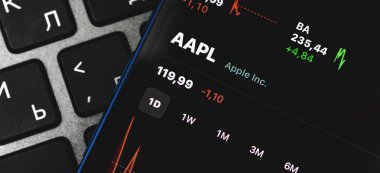 Kharkov, Ukrayna - 10 Mart 2021: Apple Stock grafiği yakın plan resmi