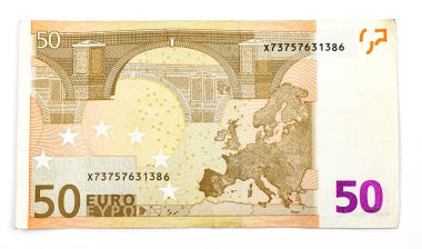 50 avroluk banknotun arkası, yakın plan ve yüksek kaliteli fotoğraf.