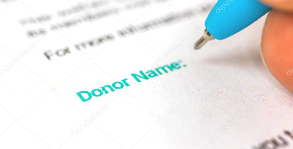 Save lives of each other concept, donor name banner, healthcare and donation background photo