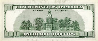 100 dolarlık banknotun arkası, en büyük banknot fotoğrafı.