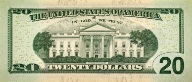Arka tarafta 20 dolarlık banknot var.
