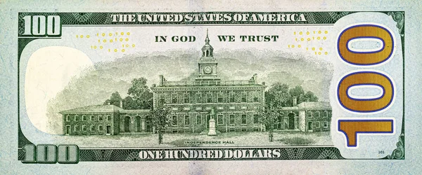 Parte Posterior Cientos Dólares Americanos Rediseñados Cerca Foto —  Fotos de Stock