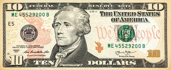 Front Usa Dollar Bill Portrait President Alexander Hamilton Close Photo — Stock Photo, Image