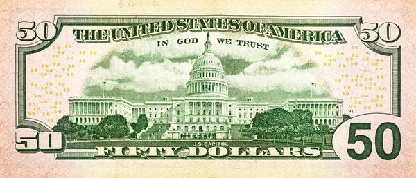 Vista Trasera Del Billete Dólares Del Tesoro Los Estados Unidos —  Fotos de Stock