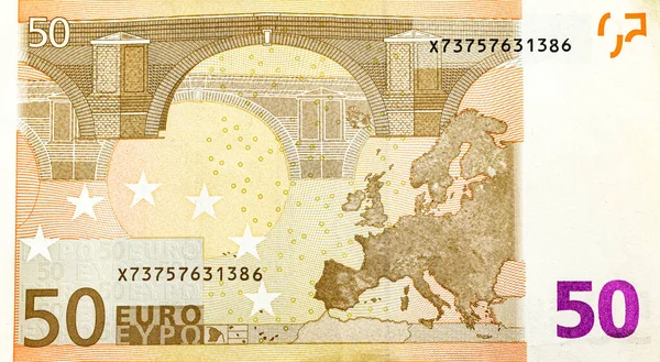 Backside Fifty Euro Banknote Close Photo — Stock Photo, Image