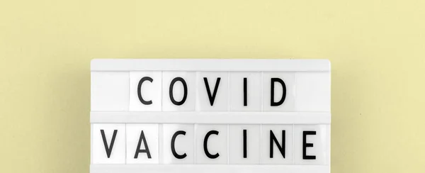 Covid Vaccino Testo Messaggio Banner Concetto Vista Dall Alto Flat — Foto Stock