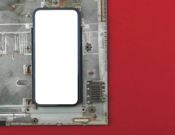 Smartphone Mockup Met Blanco Wit Scherm Tech Reparatie Achtergrond Concept — Stockfoto