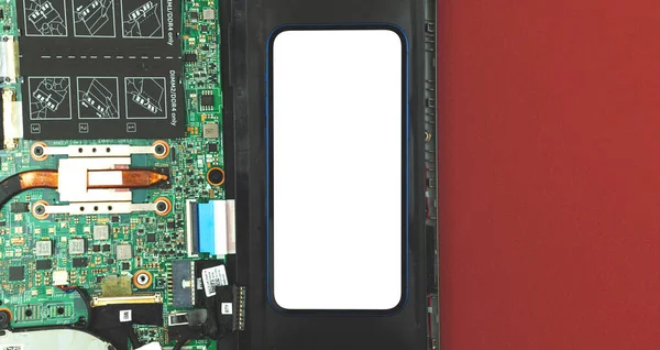 Reparatie Van Computer Laptop Apparatuur Mockup Achtergrond Met Kopieerruimte Banner — Stockfoto