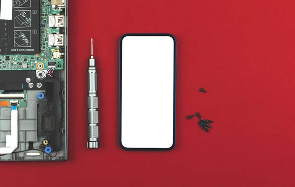 Инструменты Repait Макет Концепции Чистым Белым Экраном Мобильного Телефона Местом — стоковое фото