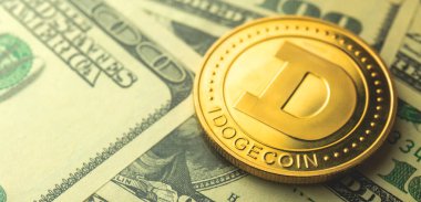 Arka planda bir dogecoin Amerikan dolarına karşı, kripto para birimi iş konsepti fotoğrafı