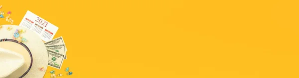 Лето Путешествия Квартира Лежал Баннер Концепция Отдыха Календарем 2021 Года — стоковое фото
