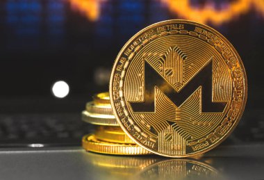 Monero para ve tablo grafikleri yakın plan, döngüsel döviz konsepti fotoğrafı