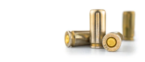 Bullet Isolated White Background Banner Ammo Gun 9Mm Pistol Close — Stock Photo, Image