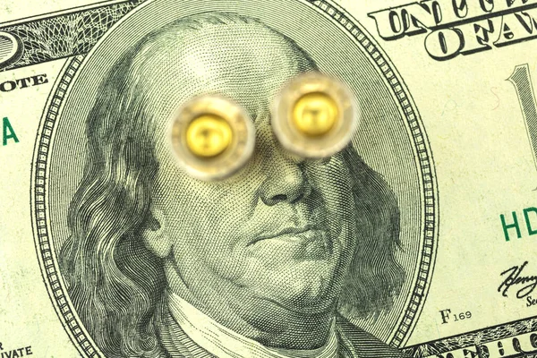 Benjamin Franklin Bullet Face Criminal Dirty Money Concept Cirruption Photo — Stock Photo, Image