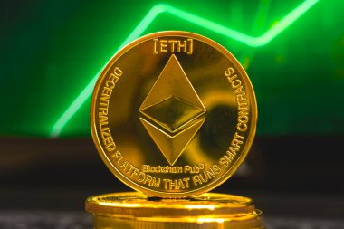 Ethereum ETH para yeşil stok grafik arkaplan, yakın çekim fotoğraf