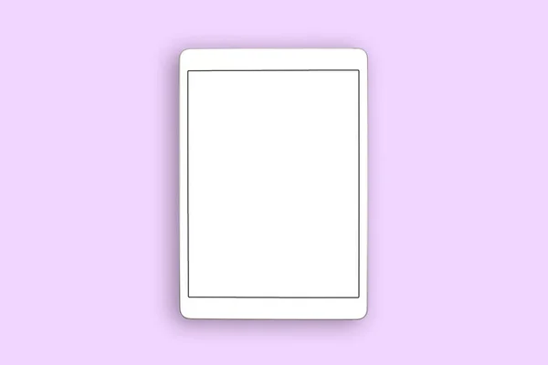 Διακόσμηση Tablet Λευκή Οθόνη Παστέλ Πολύχρωμο Επίπεδο Φόντο Lay Επιφάνεια — Φωτογραφία Αρχείου