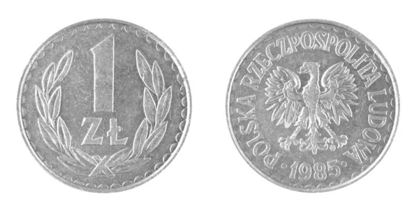 ポーランド1 Zloty Coin Prl 1985白い背景写真に隔離された — ストック写真